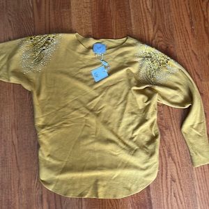 Liv Milano Mustard Yellow Sweater with Rhinestone Shoulders